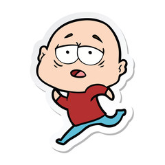 sticker of a cartoon tired bald man