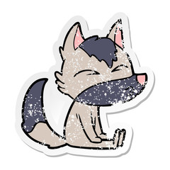 distressed sticker of a cartoon wolf whistling