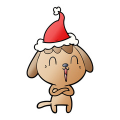 cute gradient cartoon of a dog wearing santa hat