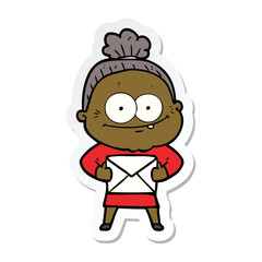 sticker of a cartoon happy old woman
