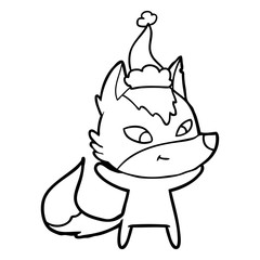 friendly line drawing of a wolf wearing santa hat