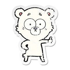 distressed sticker of a nervous polar bear cartoon