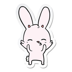 sticker of a curious waving bunny cartoon