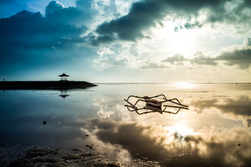 boat at sunset in Sanur beach Bali Indonesia 67