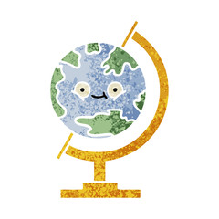retro illustration style cartoon globe of the world