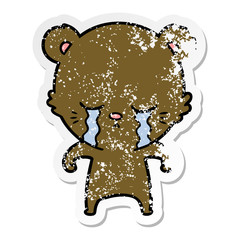 distressed sticker of a crying cartoon bear