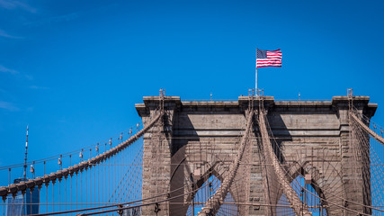 Brooklyn Bridge, American Flag, skyline, nyc
