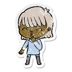 distressed sticker of a cartoon woman