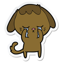 sticker of a cute puppy crying cartoon