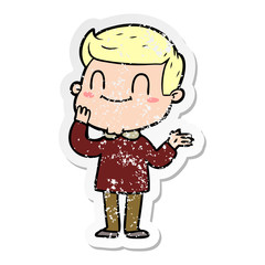 distressed sticker of a cartoon friendly man