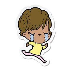 sticker of a cartoon woman crying