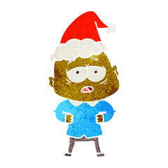 retro cartoon of a tired bald man wearing santa hat
