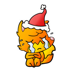 crying fox gradient cartoon of a wearing santa hat