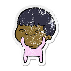 distressed sticker of a cartoon happy boy