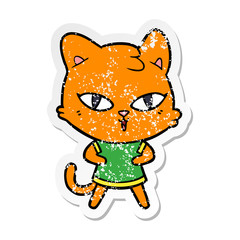 distressed sticker of a cartoon cat