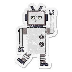 distressed sticker of a cute cartoon robot