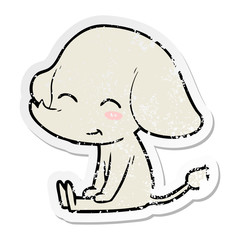 distressed sticker of a cute cartoon elephant sitting