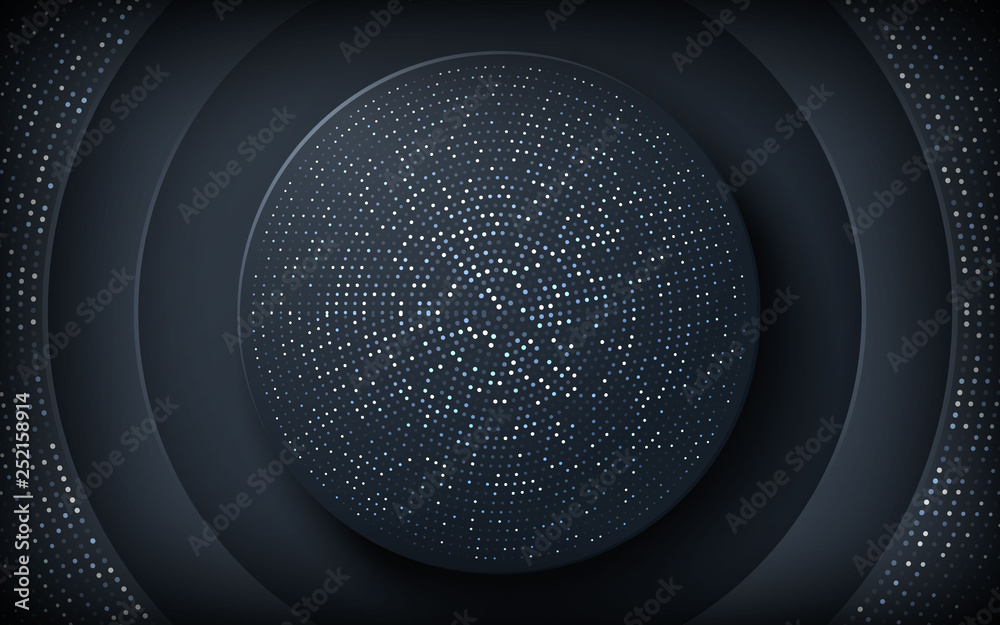 Canvas Prints black paper cut background. abstract realistic papercut decoration with circle layer and silver glit