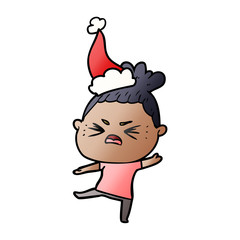 gradient cartoon of a angry woman wearing santa hat