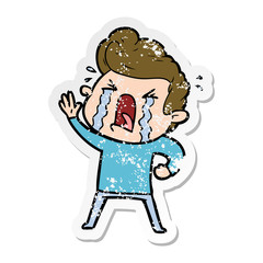 distressed sticker of a cartoon crying man