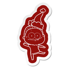 cartoon  sticker of a happy old woman wearing santa hat