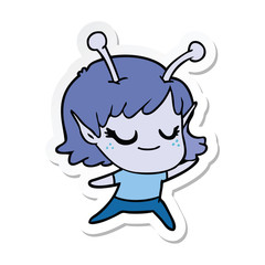 sticker of a smiling alien girl cartoon