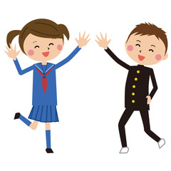 ポップな学生服の男女　タッチ