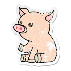 Plakat distressed sticker of a quirky hand drawn cartoon pig