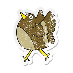retro distressed sticker of a cartoon happy bird