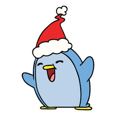 Naklejka premium christmas cartoon of kawaii penguin