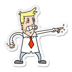 sticker cartoon doodle man pointing looking worried