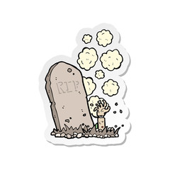 sticker of a cartoon zombie rising from grave
