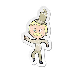 retro distressed sticker of a cartoon man in broken old hat