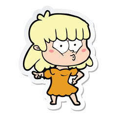 sticker of a cartoon whistling girl