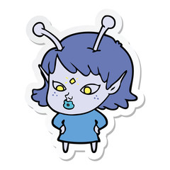 sticker of a pretty cartoon alien girl