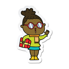 sticker of a cartoon woman wearing spectacles