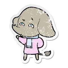 distressed sticker of a cartoon elephant remembering