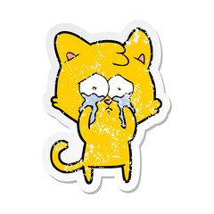 distressed sticker of a cartoon crying cat