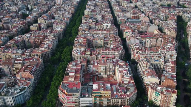 Aerial Spain Barcelona June 2018 Sunny Day 30mm 4K Inspire 2 Prores  Aerial video of downtown Barcelona in Spain on a beautiful sunny day.