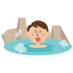 ポップな家族　パパ　一人露天風呂　ホッと一息