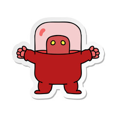 sticker cartoon doodle of an alien in a suit