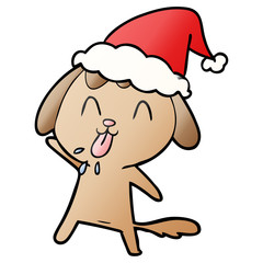 cute gradient cartoon of a dog wearing santa hat