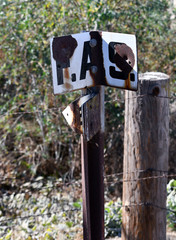 photo of border marker. Plastic border marker separating land plots