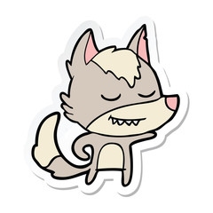 sticker of a friendly cartoon wolf