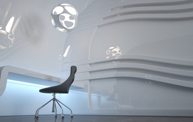 Futuristic interior design of the future. Work office. 3D illustrations