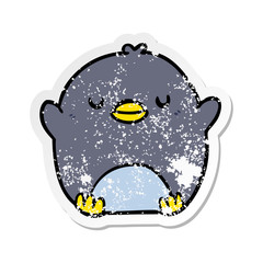 distressed sticker of a cartoon penguin