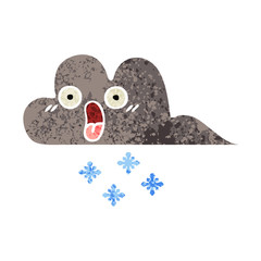 retro illustration style cartoon storm snow cloud