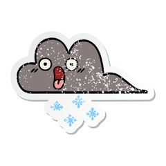 distressed sticker of a cute cartoon storm snow cloud