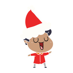 laughing flat color illustration of a man wearing santa hat