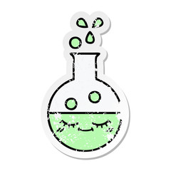 distressed sticker of a cute cartoon test tube